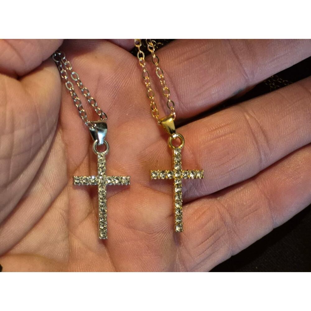 2pc Studded Chain Couple's Peace Faith Cross Stainless Steel Pendant Necklace